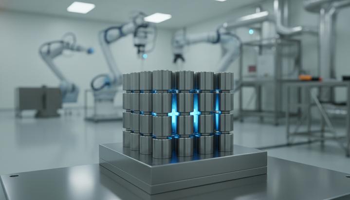 Крупный план на пучок новых урановых топливных стержней, собираемых в кассету для ядерного реактора на высокотехнологичном производстве.