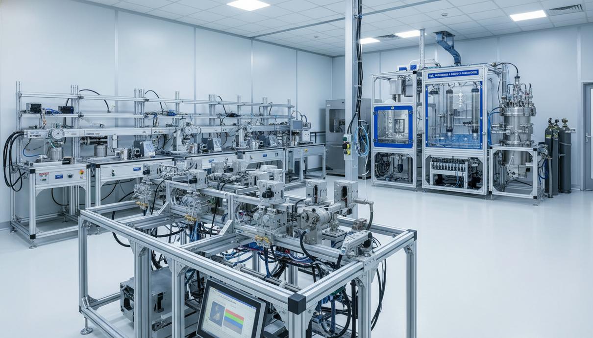 Аналитическое оборудование и металлические приборы для геологических исследований в современном лабораторном помещении.